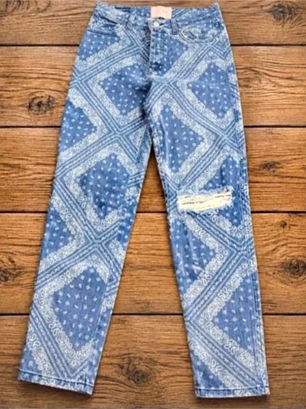 Revice Straight Leg Jeans in Blue & White